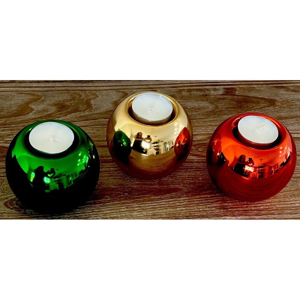 3 Vintage Metallic Ceramic Ball Ornament Votive Candle Holders Christmas Decor - Picture 5 of 5